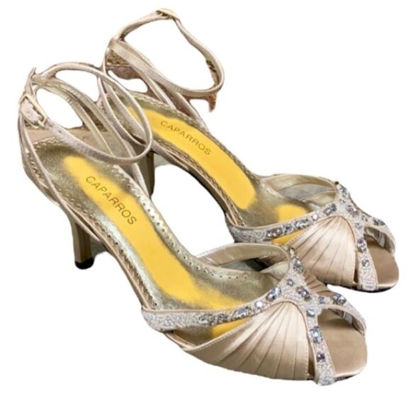Caparros Champagn Melrose Satin Rhinestone Heels - Picture 1 of 7